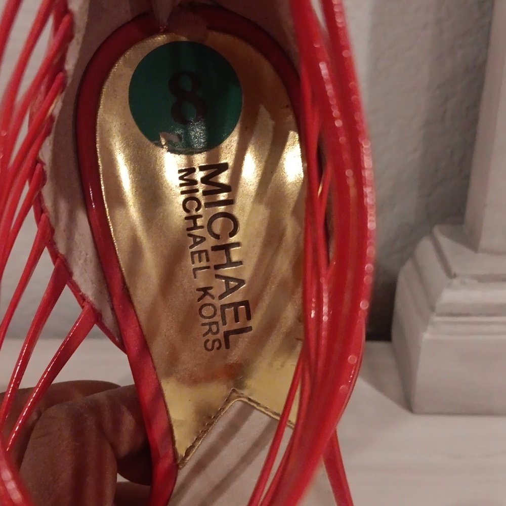 Michael Kors glossy open toe strappy heels sandals - Picture 3 of 6